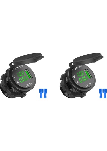 2x 12V / 24V Hızlı Şarj 3.0 Araç Çakmak Soketi USB Şarj Cihazı LED Voltmetre Ampermetre Siyah ve Yeşil (Yurt Dışından)