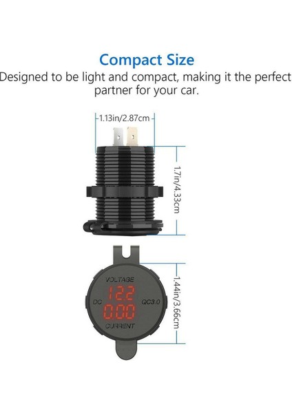 2x 12V / 24V Hızlı Şarj 3.0 Araç Çakmak Soketi USB Şarj Cihazı LED Voltmetre Ampermetre Siyah ve Yeşil (Yurt Dışından)
