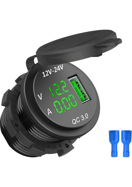 2x 12V / 24V Hızlı Şarj 3.0 Araç Çakmak Soketi USB Şarj Cihazı LED Voltmetre Ampermetre Siyah ve Yeşil (Yurt Dışından)
