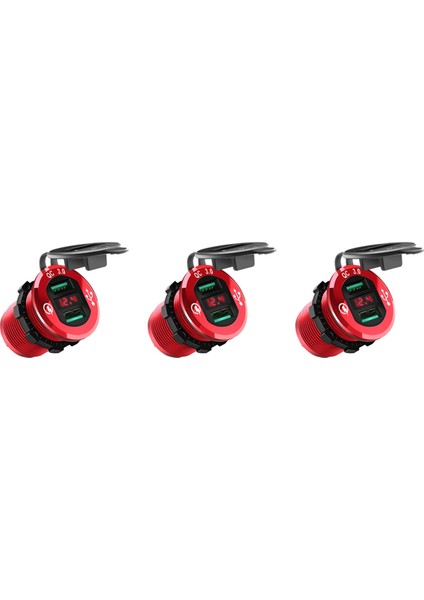 3x Hızlı Şarj 3.0 USB Şarj Soketi, 12V/24V Çift USB Araç Güç Çıkışı LED Voltmetre ile Su Geçirmez Çakmak (Yurt Dışından)