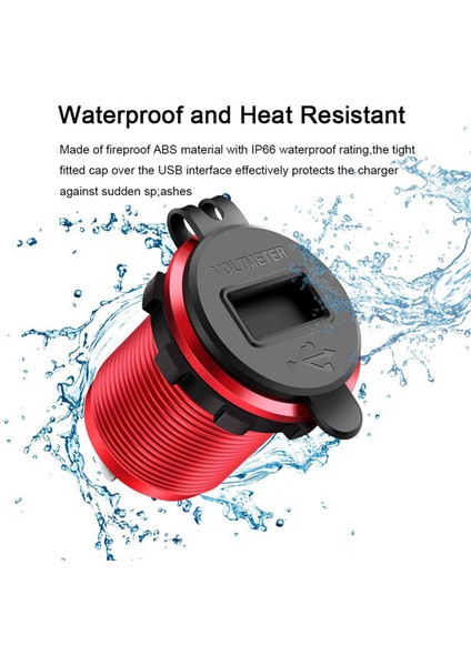 3x Hızlı Şarj 3.0 USB Şarj Soketi, 12V/24V Çift USB Araç Güç Çıkışı LED Voltmetre ile Su Geçirmez Çakmak (Yurt Dışından)
