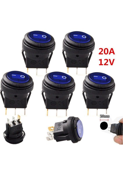 25 Adet 12V 20A Su Geçirmez Yuvarlak Açma/kapama Rocker Anahtarı Araba Oto Tekne Spst (Yurt Dışından)