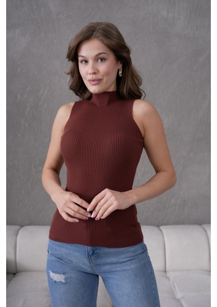 Kadın Fitilli Kolsuz Triko Badi Likralı Body 253101