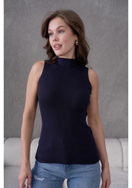 Kadın Fitilli Kolsuz Triko Badi Likralı Body 253101
