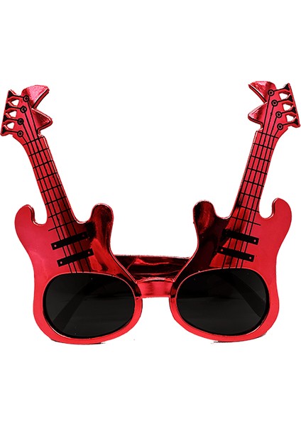 Kırmızı Renk Rockn Roll Gitar Şekilli Parti Gözlüğü 15 x 15 cm (4172)