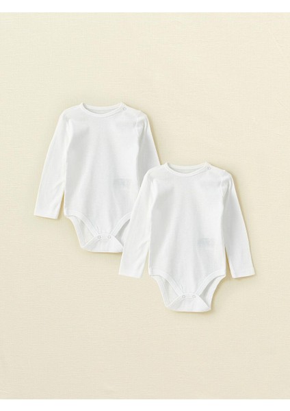 Bisiklet Yaka Uzun Kollu Kız Bebek Çıtçıtlı Body 2'li