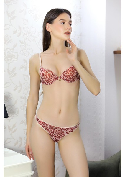 Kadın Desteksiz Ince Süngerli Desenli Aksesuarlı Sütyen Takım 3707 Kırmızı fiyatları