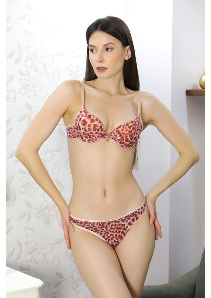Kadın Desteksiz Ince Süngerli Desenli Aksesuarlı Sütyen Takım 3707 Kırmızı fırsatları