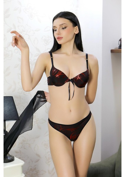Kadın Destekli Desenli Sütyen Takım 3911 Bordo