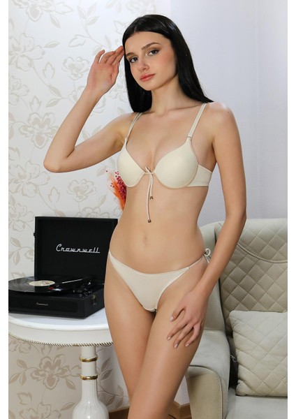 Kadın Destekli Ipli Önden Açılır Sütyen Takım 3594 Ten