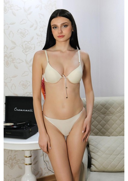 Kadın Destekli Ipli Önden Açılır Sütyen Takım 3594 Ten modelleri