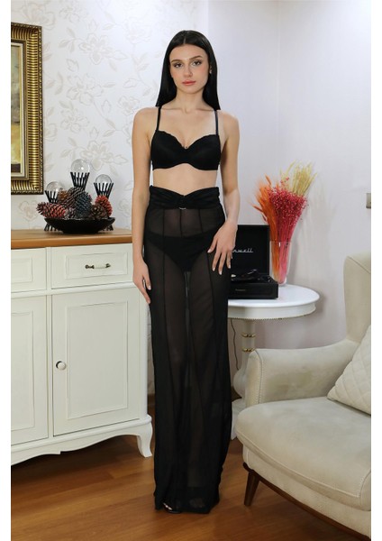 Kadın Destekli Dantel Detaylı Straplez Sütyen Takım 5050 Siyah