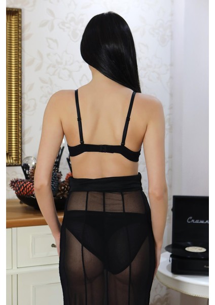 Kadın Destekli Dantel Detaylı Straplez Sütyen Takım 5050 Siyah modelleri