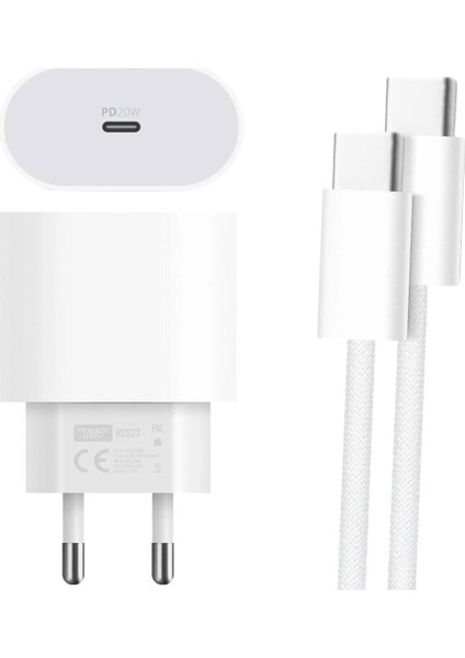 20 Watt Type-C Şarj Başlık Adaptörü + Kablo Seti (Apple 15 Pro-Promax Uyumlu) (4172)