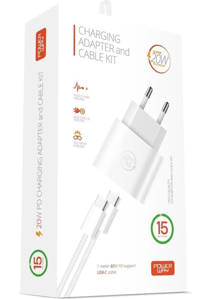 20 Watt Type-C Şarj Başlık Adaptörü + Kablo Seti (Apple 15 Pro-Promax Uyumlu) (4172)