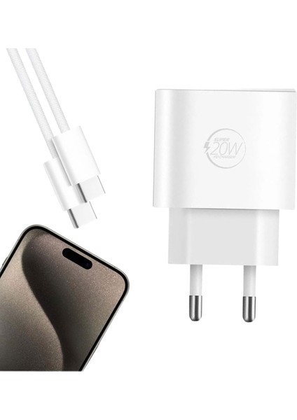 20 Watt Type-C Şarj Başlık Adaptörü + Kablo Seti (Apple 15 Pro-Promax Uyumlu) (4172)
