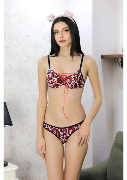 Kadın Destekli Desenli Sütyen Takım 3901 Bordo fırsatları
