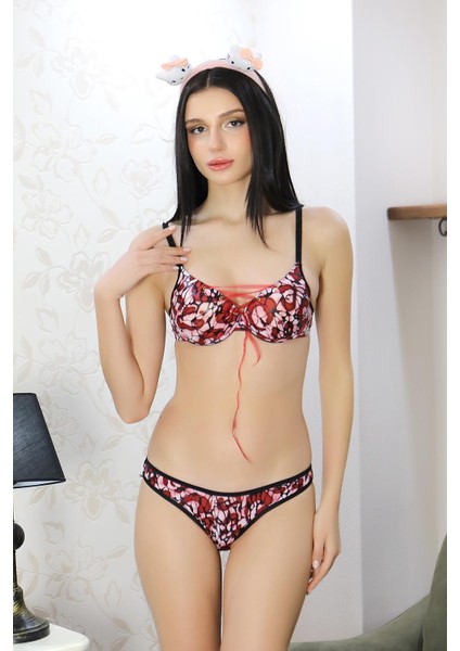 Kadın Destekli Desenli Sütyen Takım 3901 Bordo indirimleri