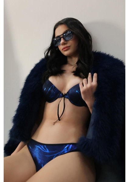 Kadın Destekli Desenli Sütyen Takım 3704 Mavi fiyatları