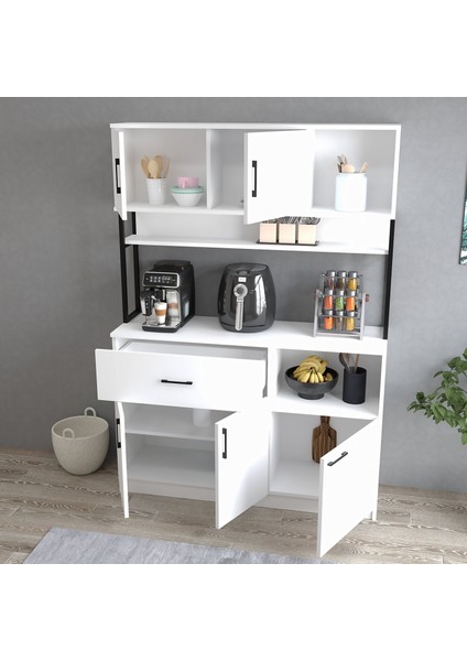 MTD0201 Inci 128 cm Kapaklı Çekmeceli Raflı Mutfak Dolabı Beyaz