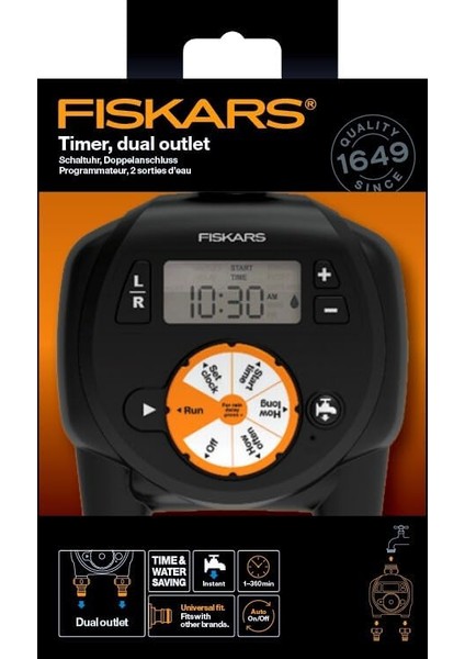 2 Çıkışlı Zamanlayıcı/zamanlayıcı, Tüm Standart Musluk Boyutları Için, Kolay Okunabilir LCD Ekran, Evrensel Boyut, 580 G, Siyah/turuncu, 1054792