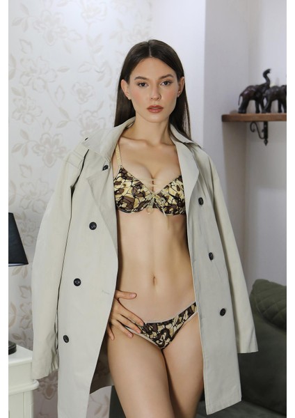 Kadın Destekli Desenli Sütyen Takım 3901 Sütlükahve