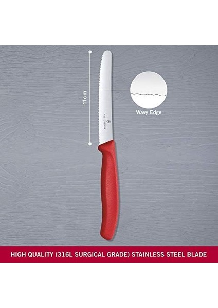 6.7831 Swissclassic 11CM Domates & Sosis Bıçağı, Paslanmaz Çelik Kirmizi, Classic modelleri