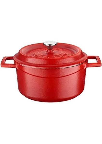 Menashop Spring Serisi - Döküm Tencere, Yuvarlak, 20 Cm, Mat Emaye, Parlak Siyah Taban, Kırmızı