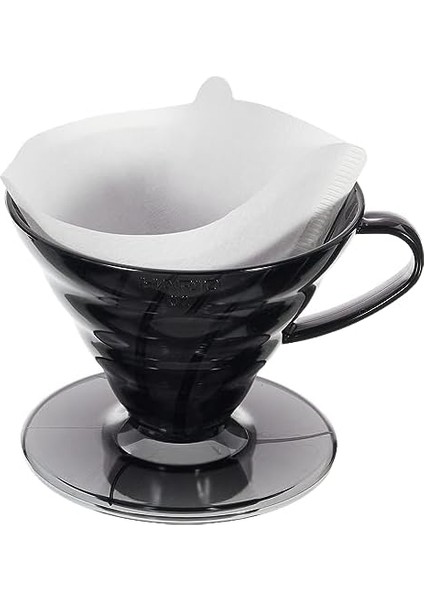 V60 02 Plastik Dripper ve 40'lı Filtre Kağıdı Seti, Siyah Şeffaf