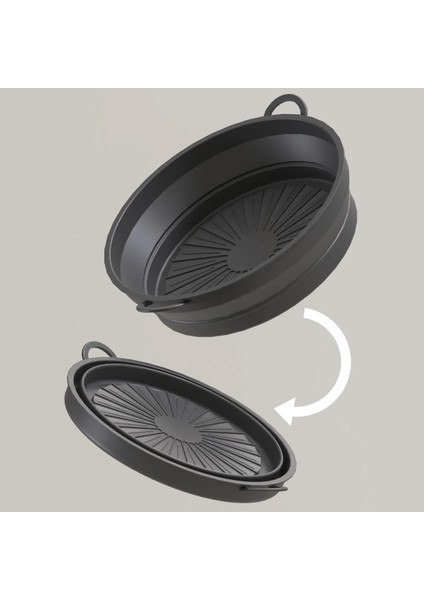 Menashop Katlanabilir Airfryer Pişirme Kabı, Silikon Pişirme Kalıbı, 6 Litreye Kadar Tüm Cihazlara Uygun (1 Adet) (Siyah)