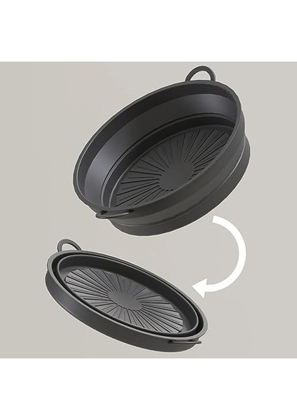 Menashop Katlanabilir Airfryer Pişirme Kabı, Silikon Pişirme Kalıbı, 6 Litreye Kadar Tüm Cihazlara Uygun (1 Adet) (Siyah)
