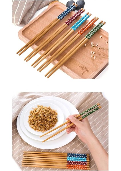 5 Çift Bambu Chopstick, Desenli Sushi, Çin Yemeği Yeme Çubuğu Chopstick