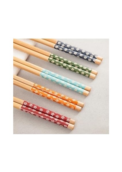5 Çift Bambu Chopstick, Desenli Sushi, Çin Yemeği Yeme Çubuğu Chopstick
