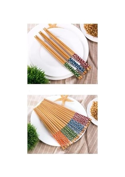 5 Çift Bambu Chopstick, Desenli Sushi, Çin Yemeği Yeme Çubuğu Chopstick