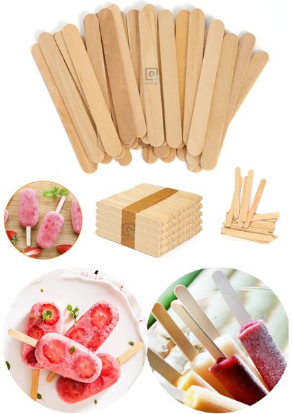 Pratik 50'li Ahşap Dondurma Çubuğu | Ahşap Küçük Magnum Dondurma Çubuğu Naturel 50'li Paket