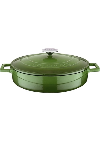 Menashop Metal Döküm Çok Amaçlı Yayvan Tencere, Trendy, 28 Cm, 3.51 L Hacim, Yeşil