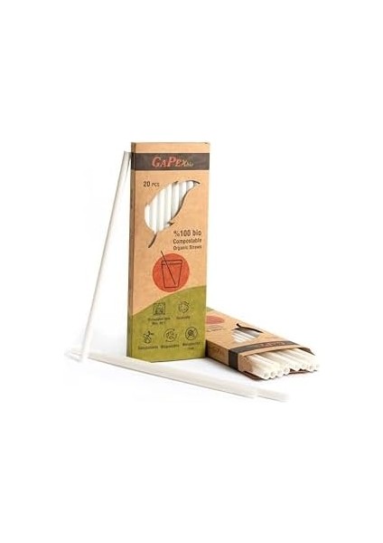 Bio Naturel (%100 Bitki Bazlı), Tekrar Kullanılabilir, Kompostlanabilir, Biyoçözünür (Doğada Çözünebilir) Pipet (20, Naturel)