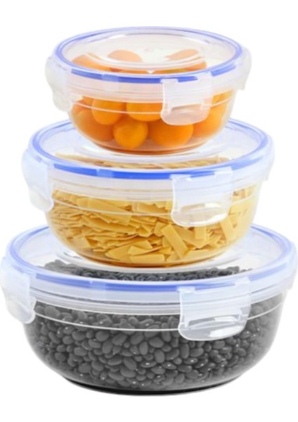 Plastik 3'lü Contalı Yuvarlak Saklama SET(400,800,1350 Ml)