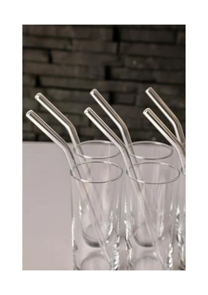 10'lu Yüksek Borosilikat Şeffaf Cam Pipet, Isıya Dayanıklı Yeniden Kullanılabilir Içme Pipet Cam Pipet, Eğimli Cam Pipet