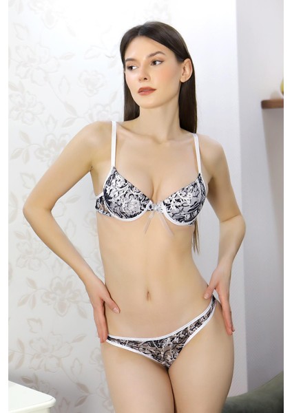 Kadın Destekli Desenli Sütyen Takım 3908 Beyaz fırsatları