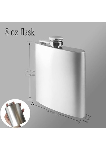 Menashop 8 Oz 235 cc Cep Tipi Vidalı Kapak Çelik Konyak Viski Içki Matarası (Huni Dahil)