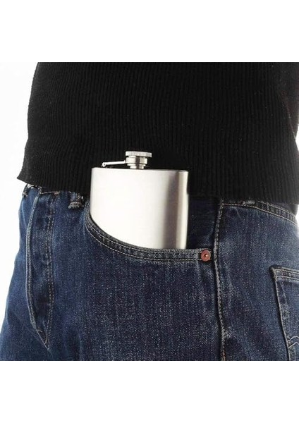 Menashop 8 Oz 235 cc Cep Tipi Vidalı Kapak Çelik Konyak Viski Içki Matarası (Huni Dahil)