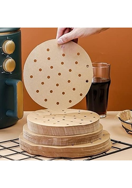 Menashop 100 Adet Air Fryer Pişirme Kağıdı Tek Kullanımlık Hava Fritöz Yağ Geçirmez Yapışmaz Gıda Pişirme Kağıdı Yuvarlak Delikli Model