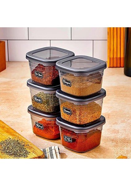 Adet Square Antrasit Etiketli Baharatlık Takımı - 550 ml - 6'lı Kare 0.55 Lt