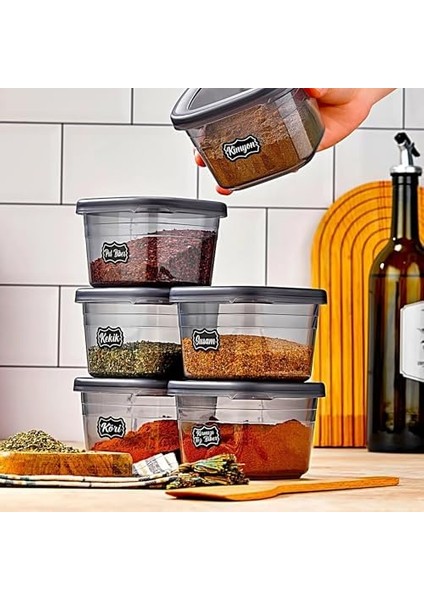 Adet Square Antrasit Etiketli Baharatlık Takımı - 550 ml - 6'lı Kare 0.55 Lt
