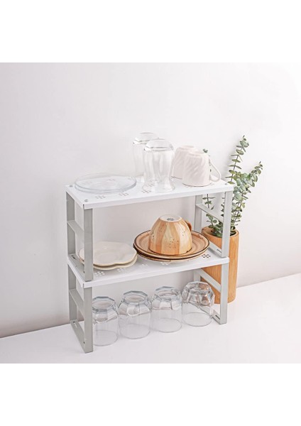 Menashop Org-02-2li Raf Düzenleyici - Dolap Içi Düzenleyici Raf - Tabak Bardak Rafı