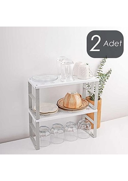 Menashop Org-02-2li Raf Düzenleyici - Dolap Içi Düzenleyici Raf - Tabak Bardak Rafı
