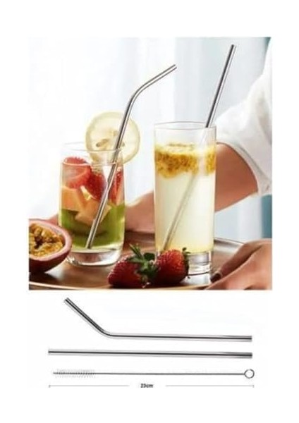 Paslanmaz Çelik Pipet Seti + Temizleme Fırçası | Yeniden Kullanılabilir, Çevre Dostu, Dayanıklı Metal Içecek Pipeti | Sürdürülebilir Seçim