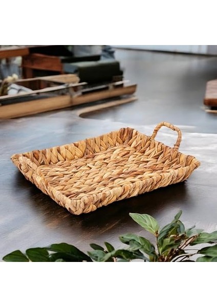 El Yapımı Su Sümbülü Hasır Kulplu Dekoratif Tepsi Büyük Boy (32CM*25CM*4CM) fiyatları