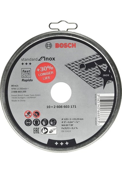 Professional Accessories Için Ayırma Diski Düz Standart Inox - Rapido Wa 60 T Bf, 125 Mm, 10-Er Paket, 2608603255